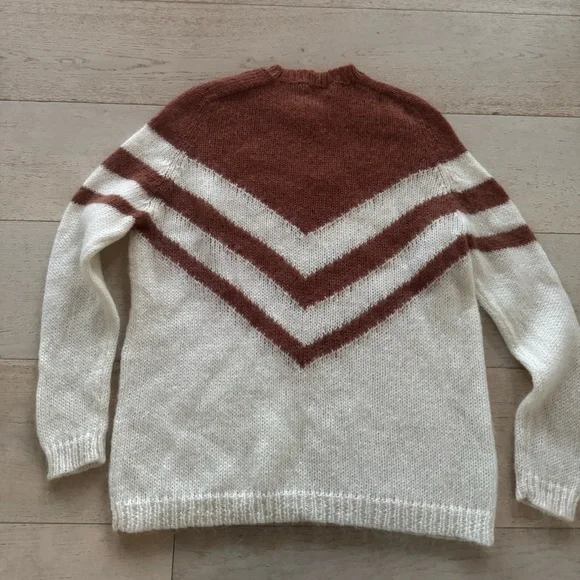 Sezane Joy Caramel Chevron Mohair Ecru Pullover Sweater - Picture 9 of 10